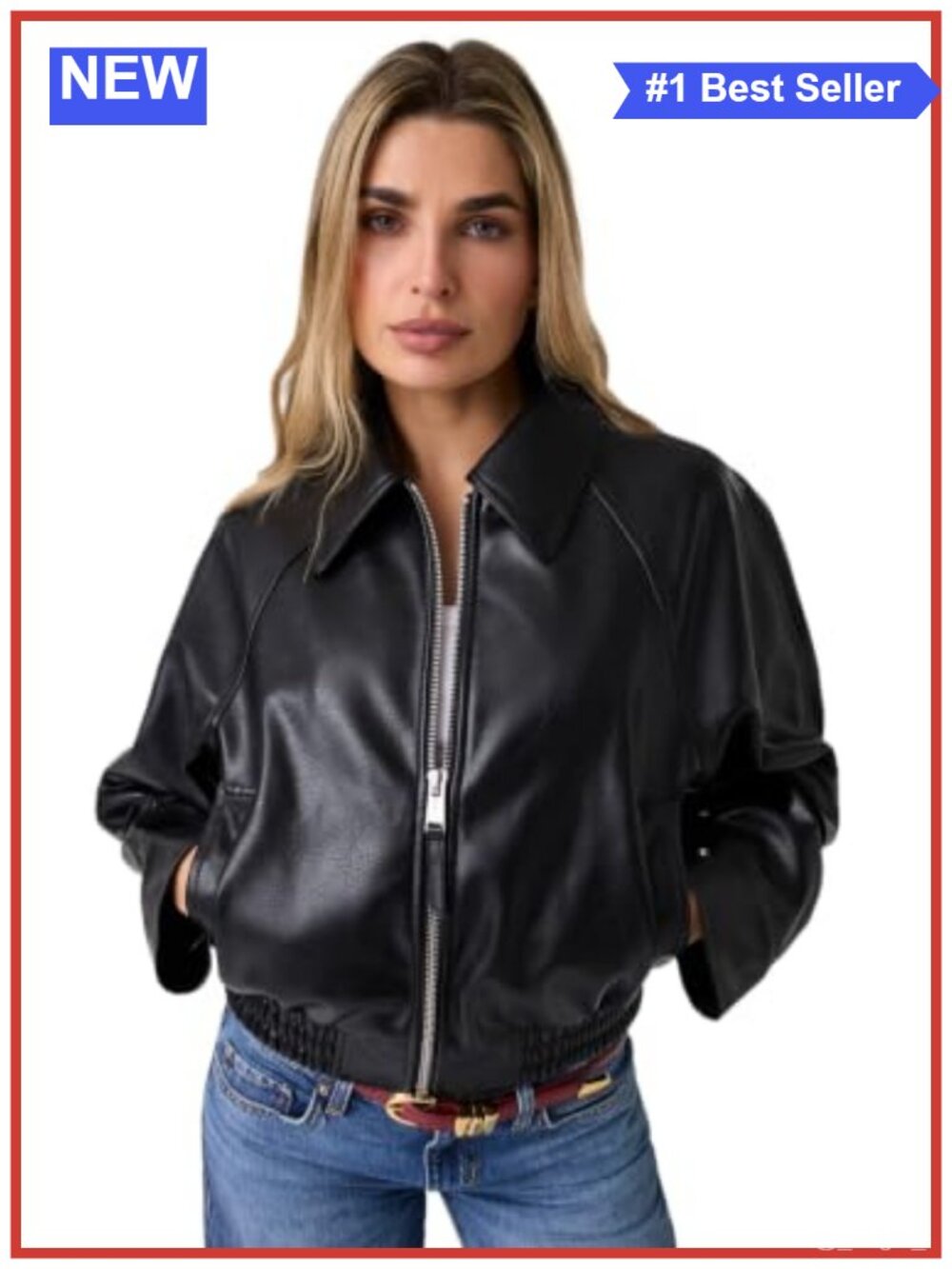 Faux Leather Bomber Jacket Zip Front Casual Utility Style